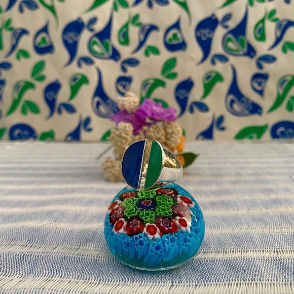 Vintage Calder inspired modernist enameled sterling silver ring - Picture 5 of 8